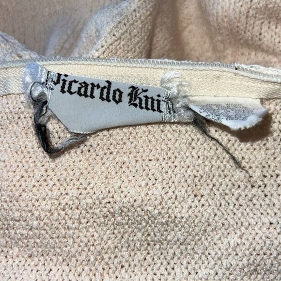 Ricardo Knit Dress Womens Cream Gold Stripe Textured Long Sleeve Square Neck - Picture 4 of 16